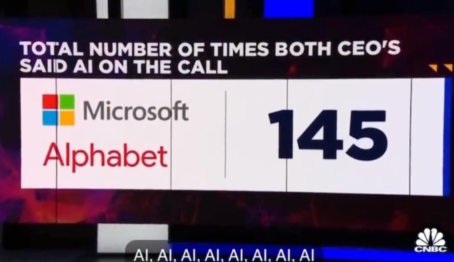 谷歌和微软同时发布最新财报，总共 145 次提到“AI”