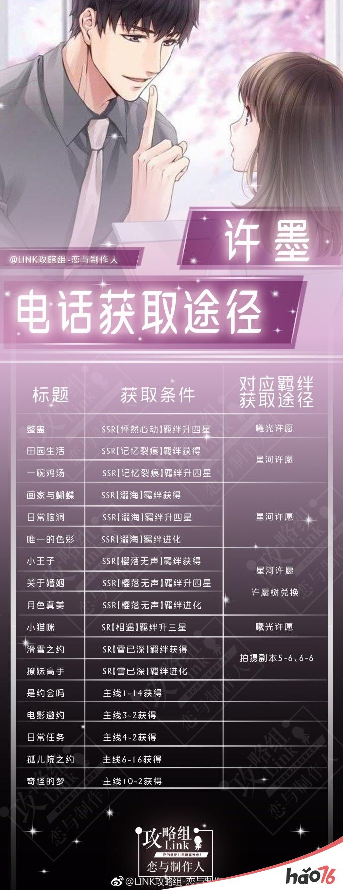 恋与制作人许墨电话怎么获取？