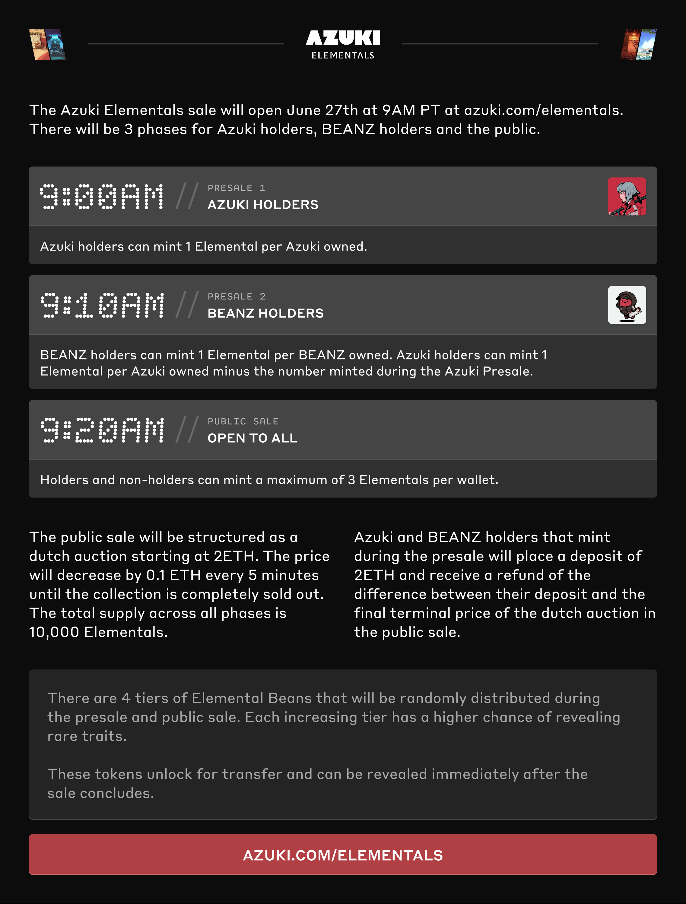 Azuki公布Elementals系列NFT销售时间表